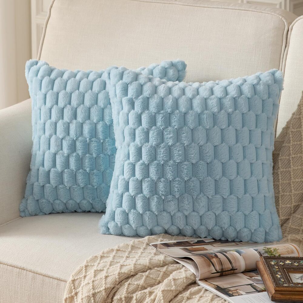 9620 Pack of 2 Light Blue Super Soft Plush Fluffy Decorative Throw Pillow
